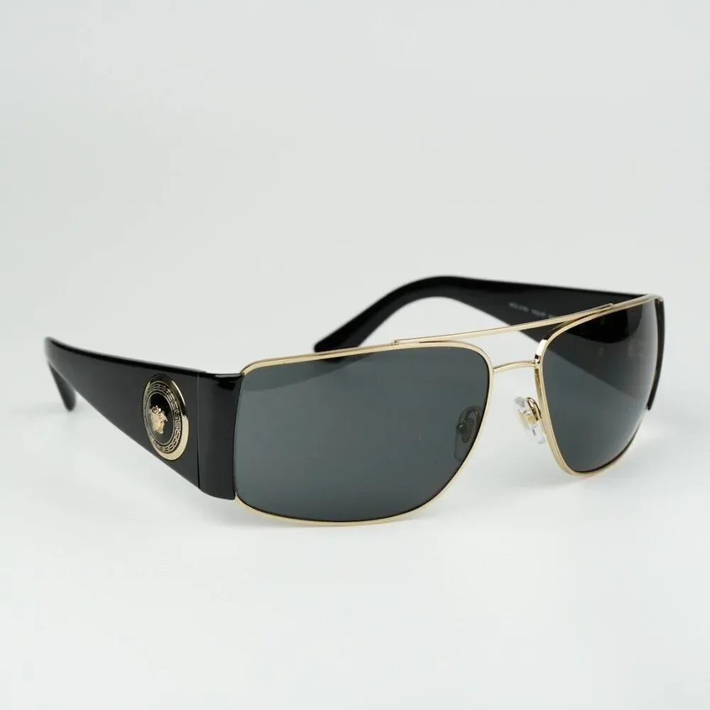 NEW Versace VE2163 100287 Gold Black Grey  Rectangle Men Sunglasses VE 2163
